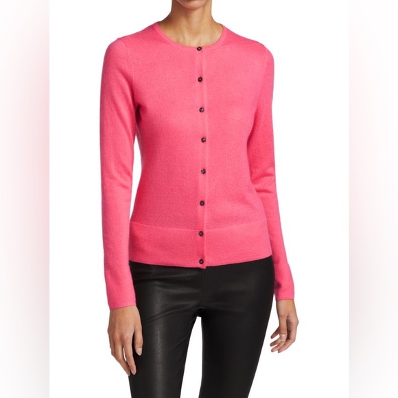 Talbots Bright Pink Pima Cotton Cableknit Cardigan Button Down Sweater L - Picture 2 of 8